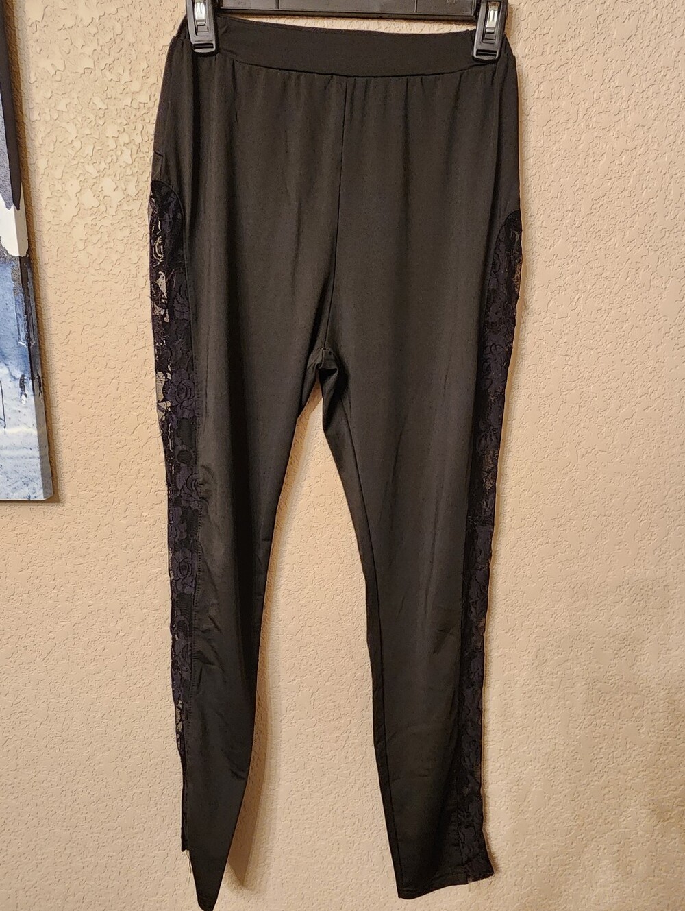 SHEIN Black Leggings with Lace Side Panels